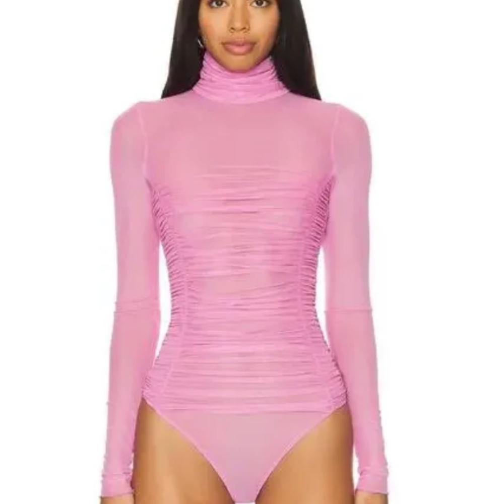 Free People Lavender Mesh Turtleneck Bodysuit